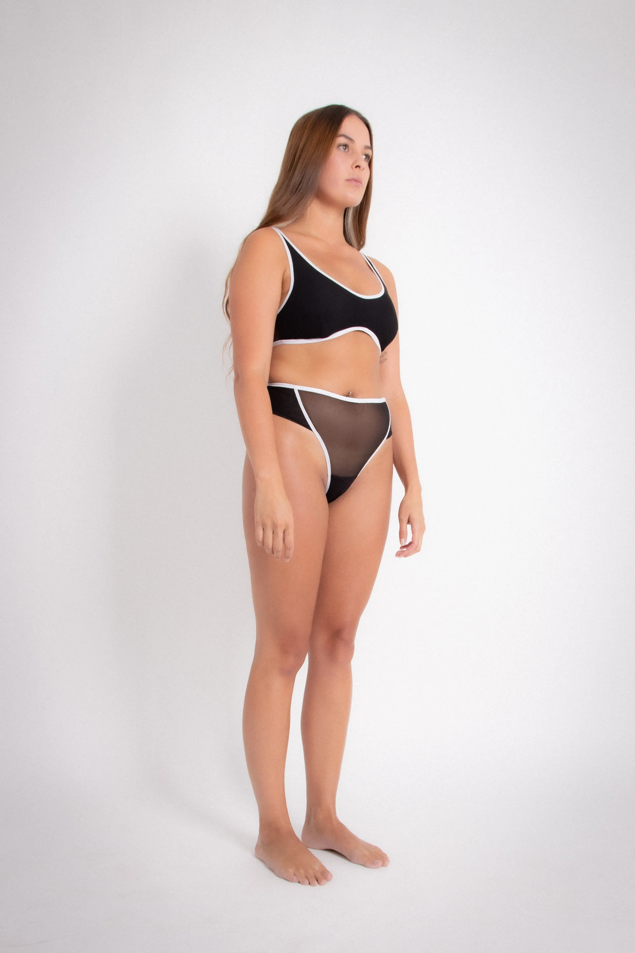 Mesh High G Brief - White on Black (PO)