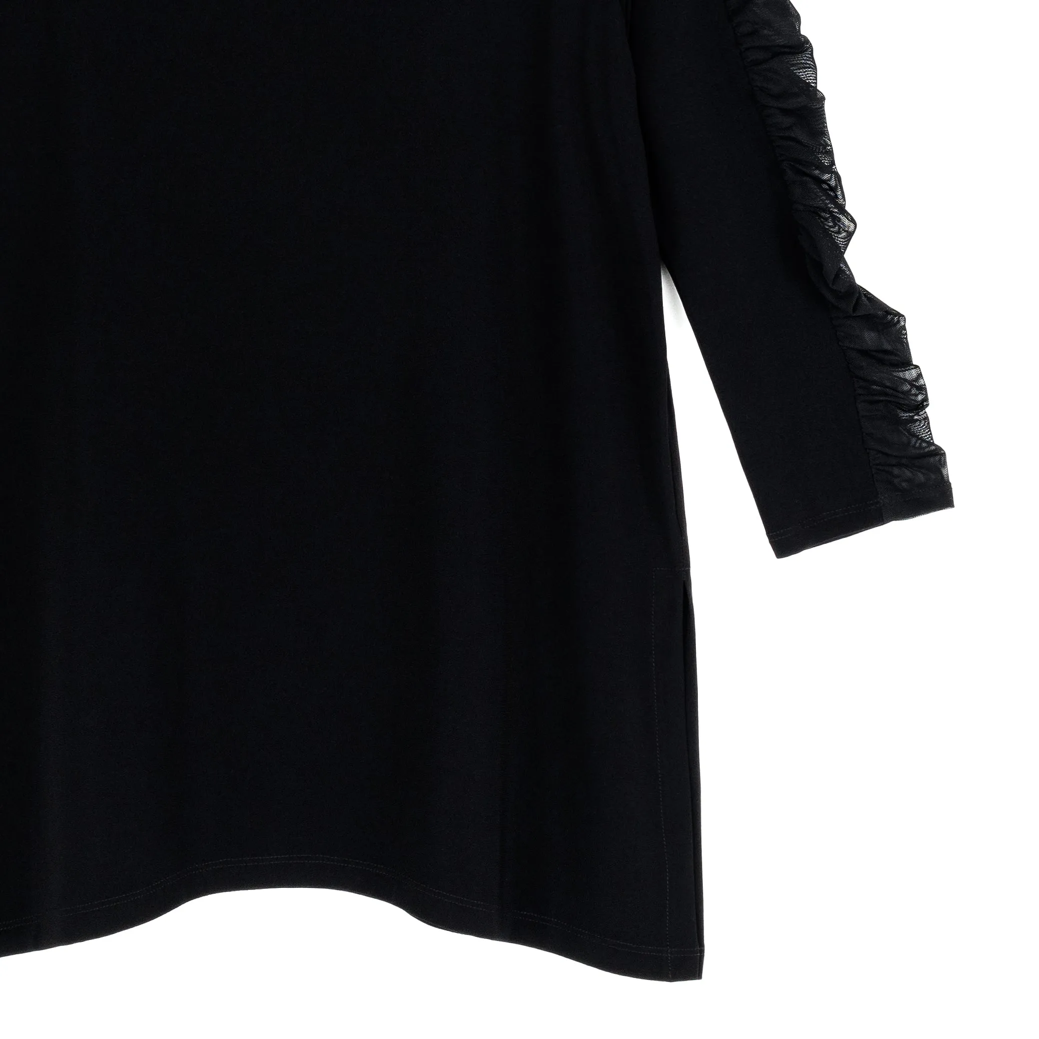 Mesh Sleeve Side Vent Tunic - Black