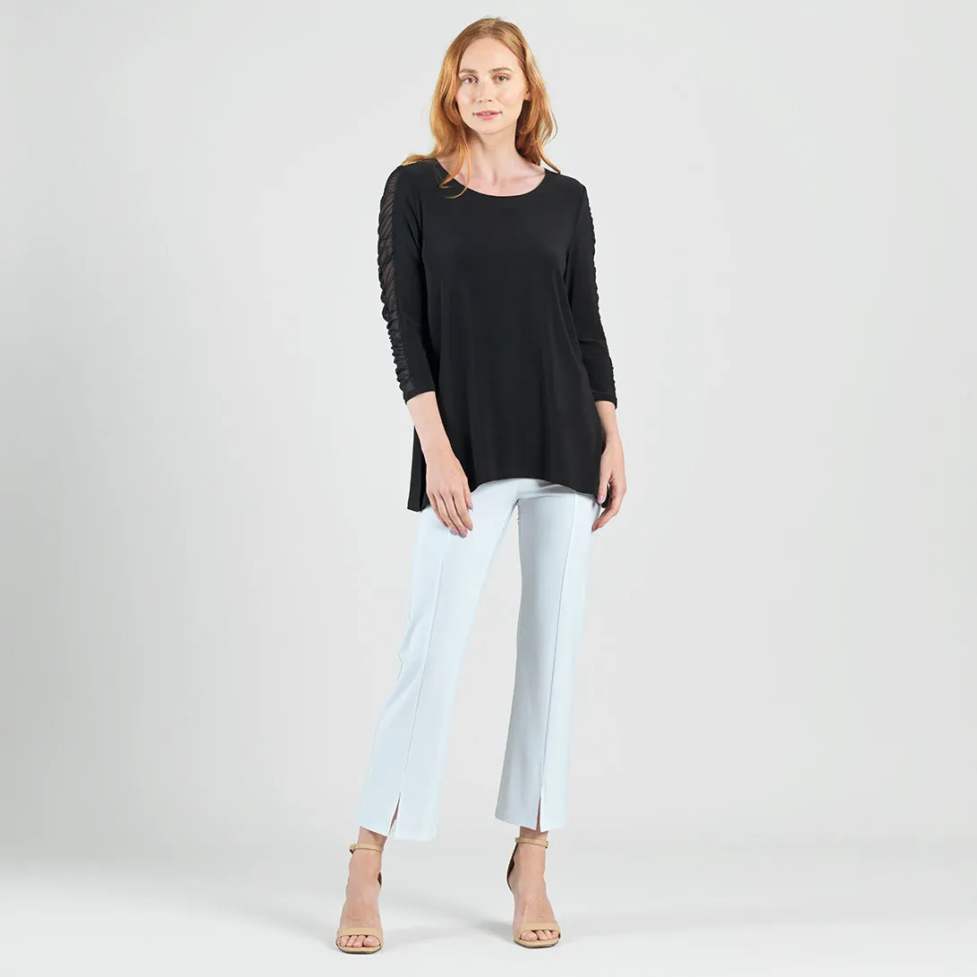 Mesh Sleeve Side Vent Tunic - Black