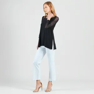 Mesh Sleeve Side Vent Tunic - Black
