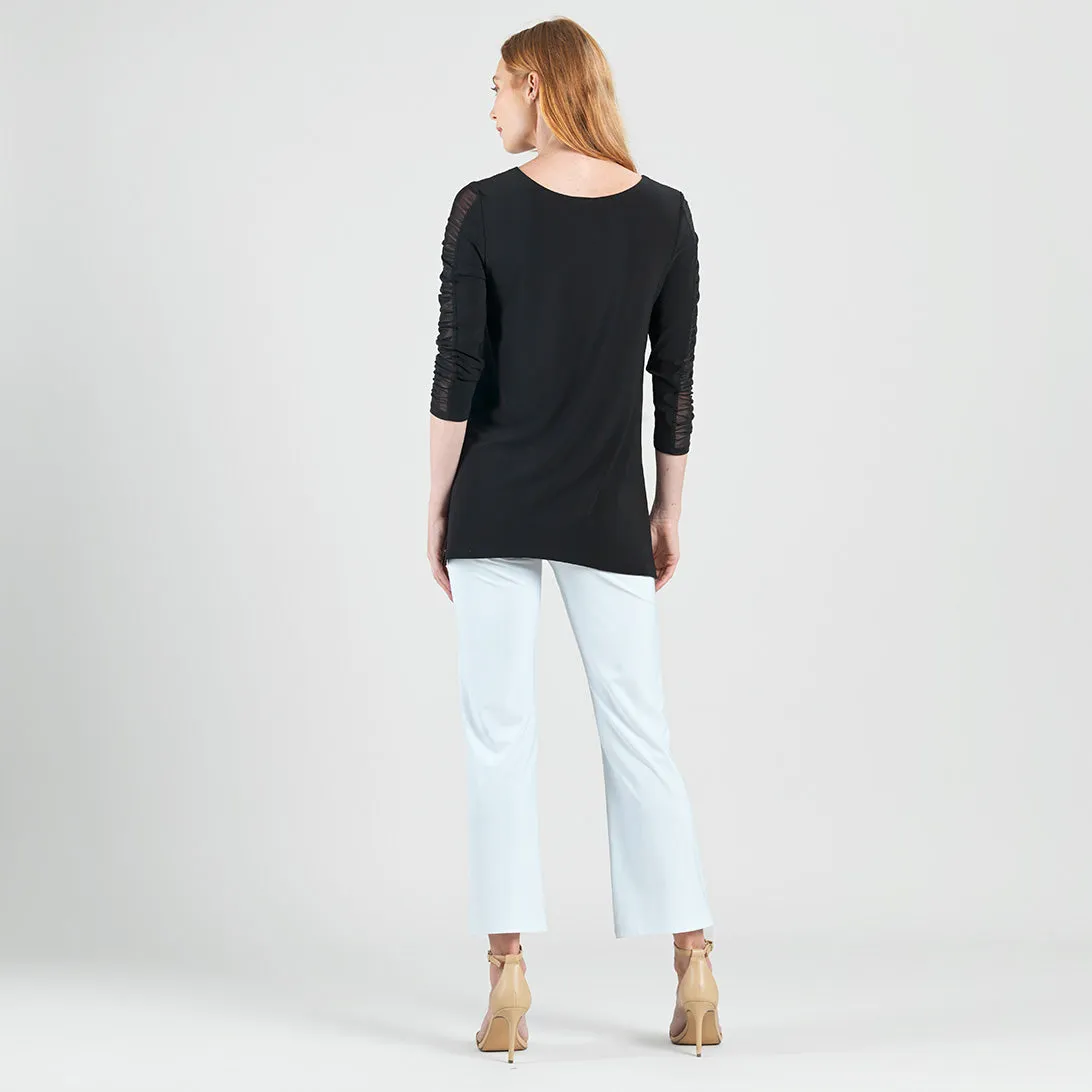 Mesh Sleeve Side Vent Tunic - Black