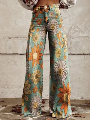 Mia Wide-Leg Floral Vintage Trousers
