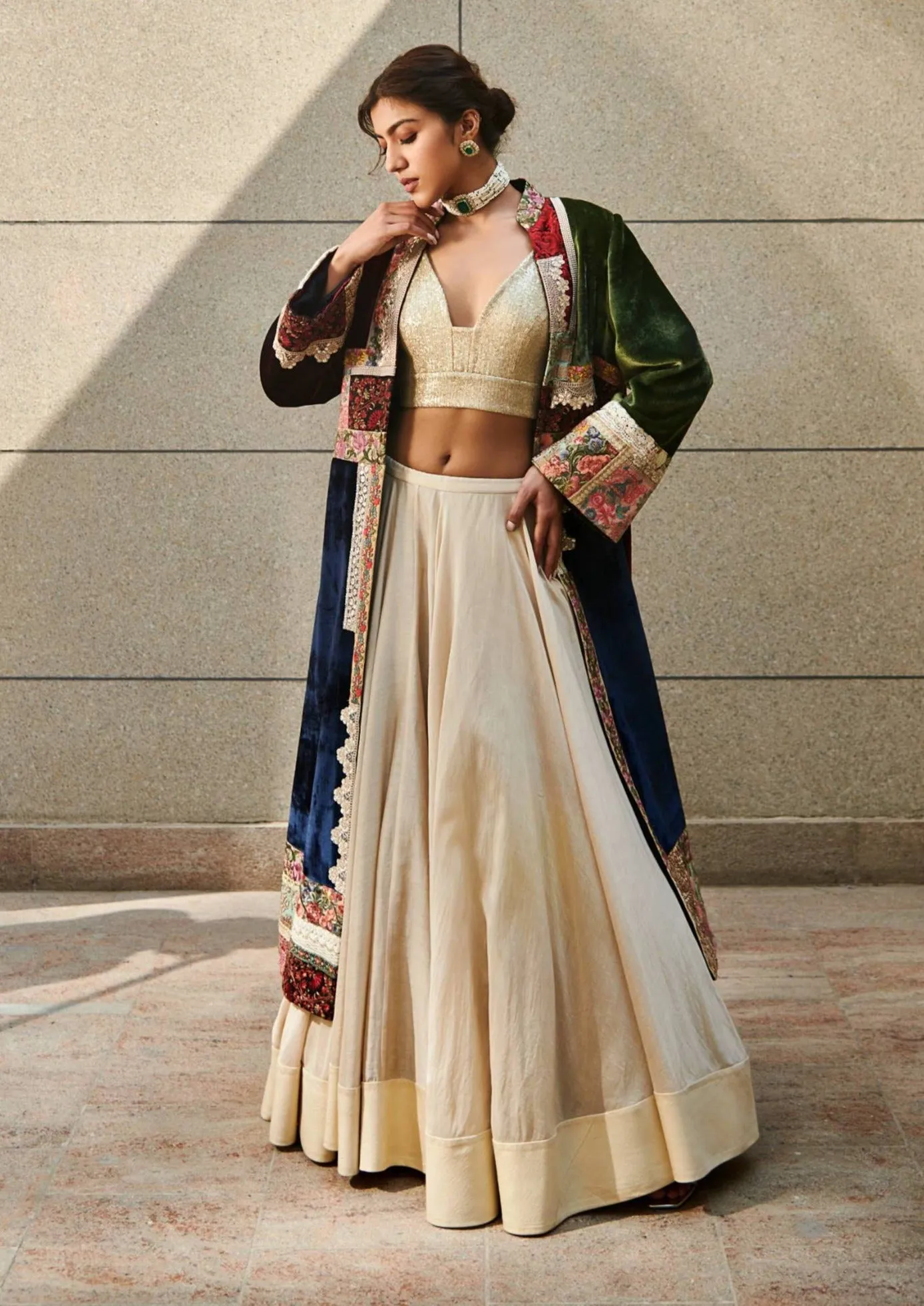 Multicolor Jacket with blouse and lehenga