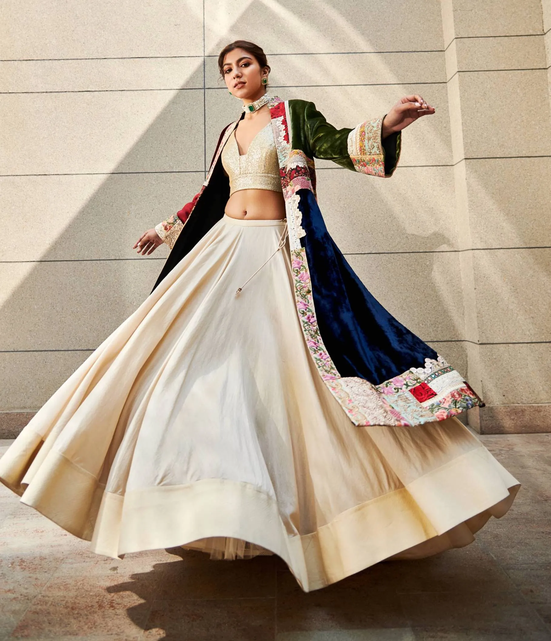 Multicolor Jacket with blouse and lehenga