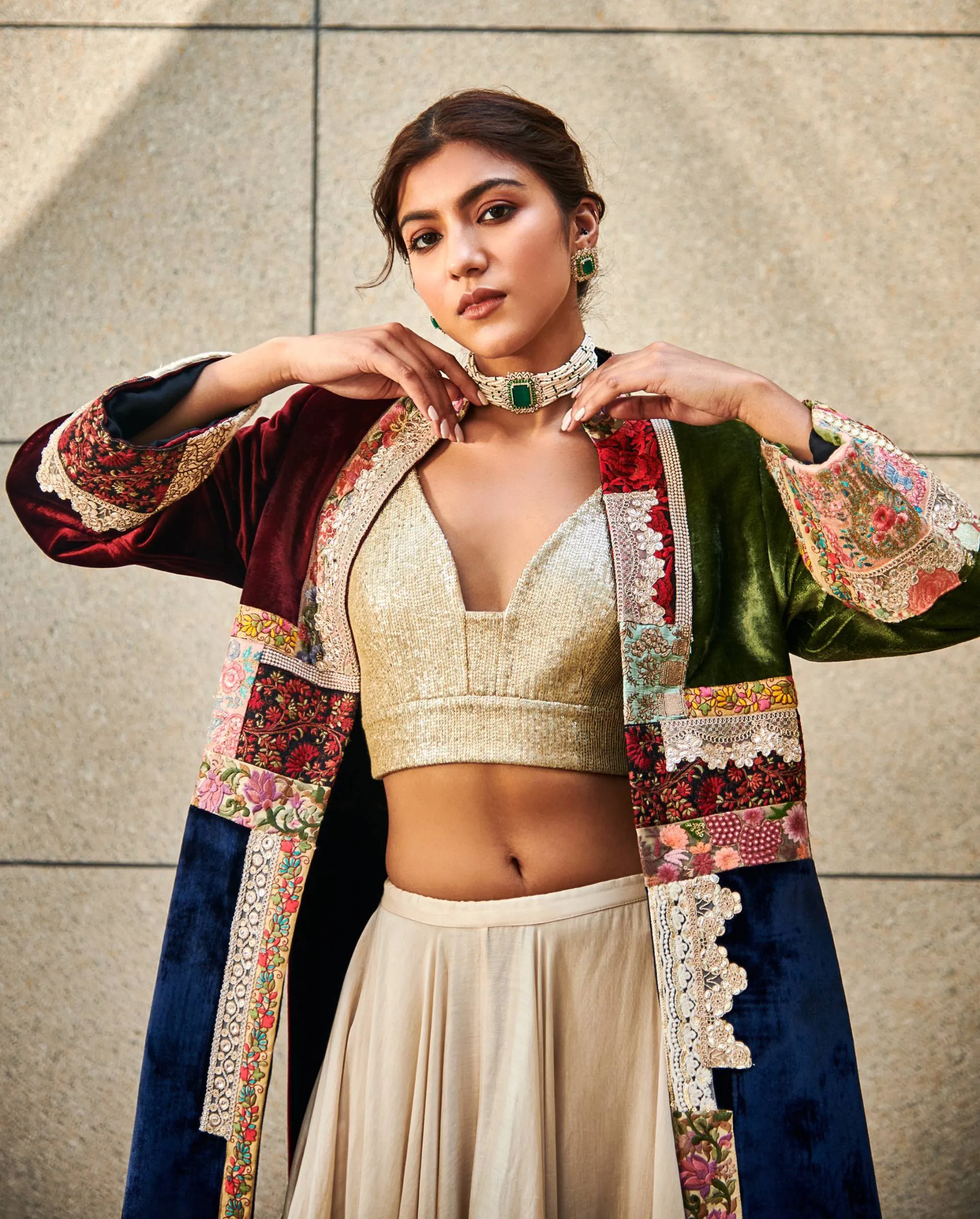 Multicolor Jacket with blouse and lehenga