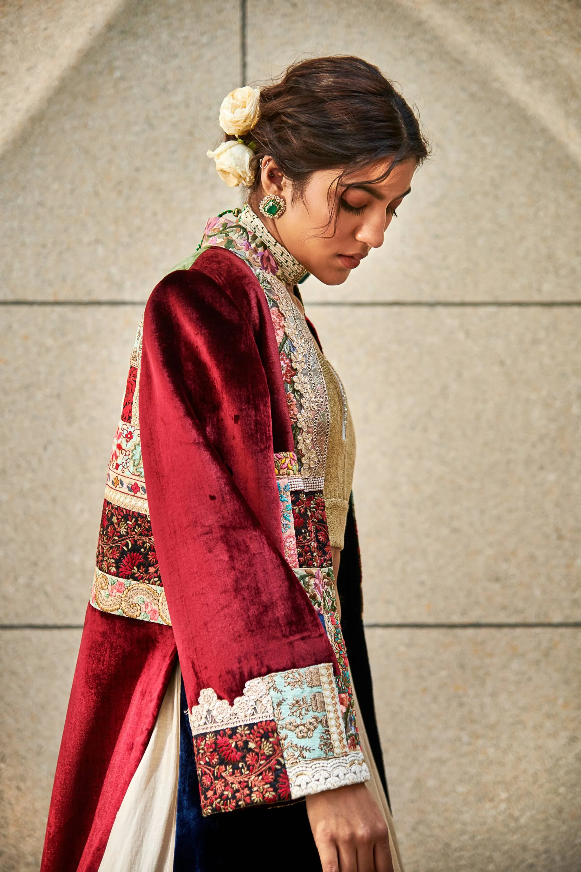 Multicolor Jacket with blouse and lehenga
