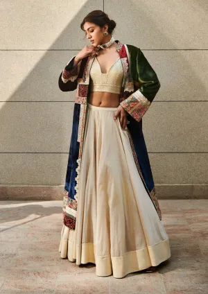 Multicolor Jacket with blouse and lehenga