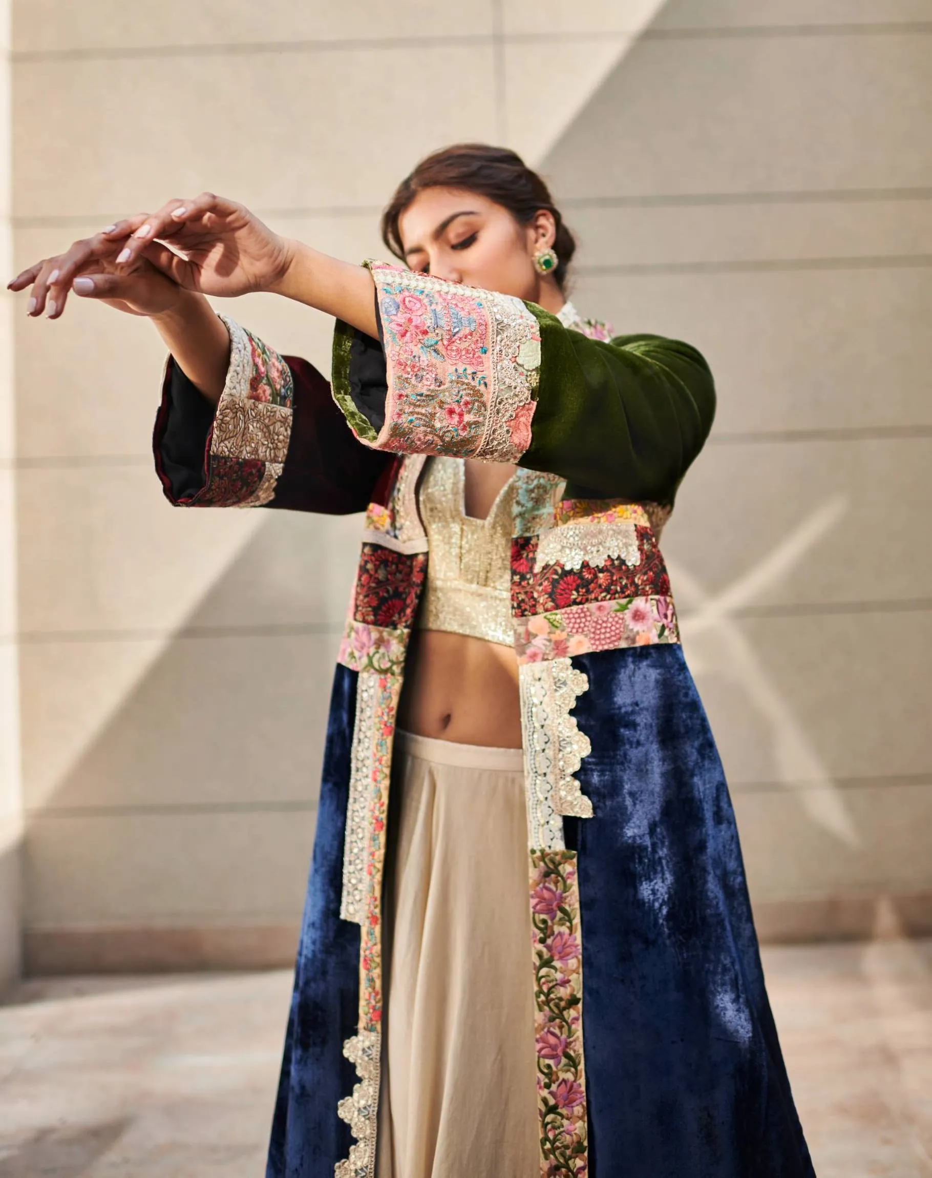 Multicolor Jacket with blouse and lehenga