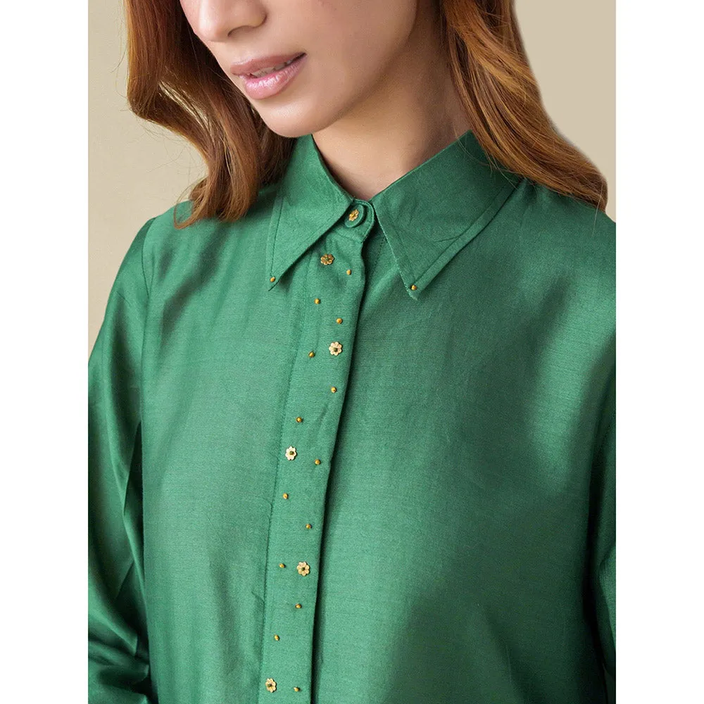 Mushio Bottle Green Prisha Chanderi Embellished Tunic