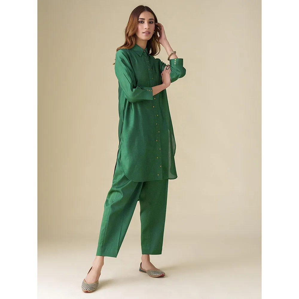 Mushio Bottle Green Prisha Chanderi Embellished Tunic