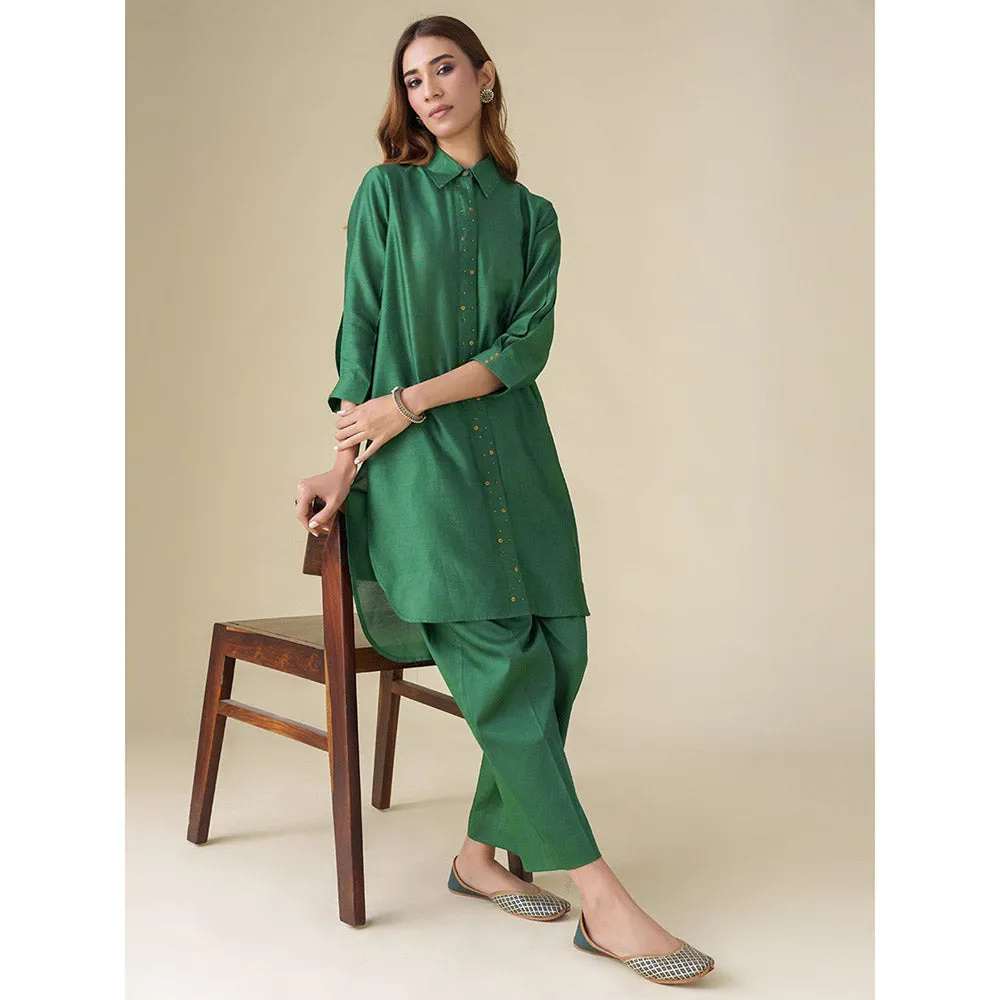 Mushio Bottle Green Prisha Chanderi Embellished Tunic