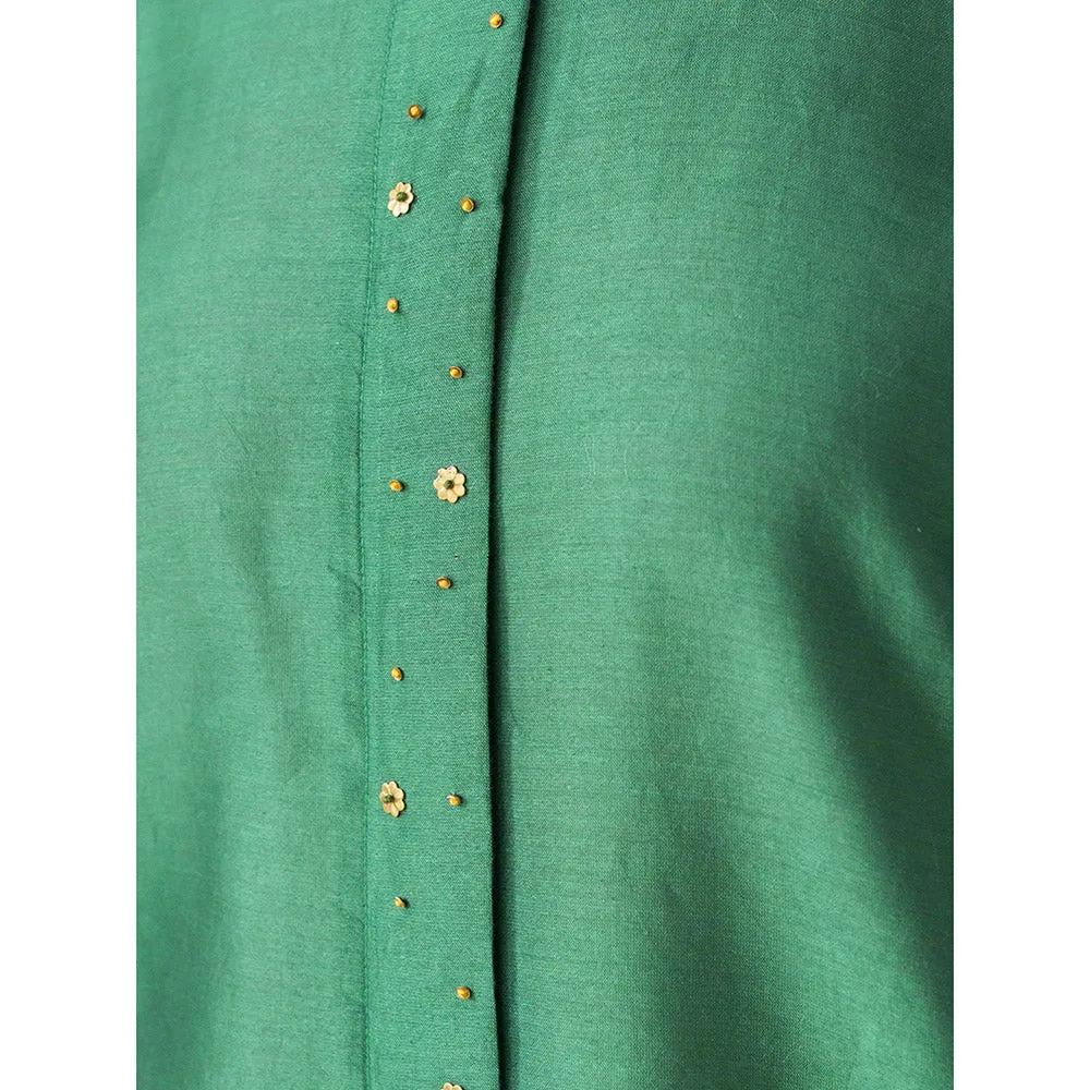 Mushio Bottle Green Prisha Chanderi Embellished Tunic