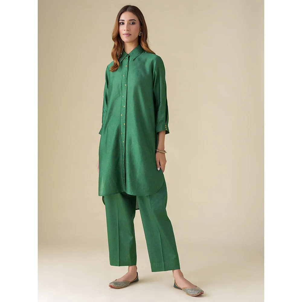 Mushio Bottle Green Prisha Chanderi Embellished Tunic