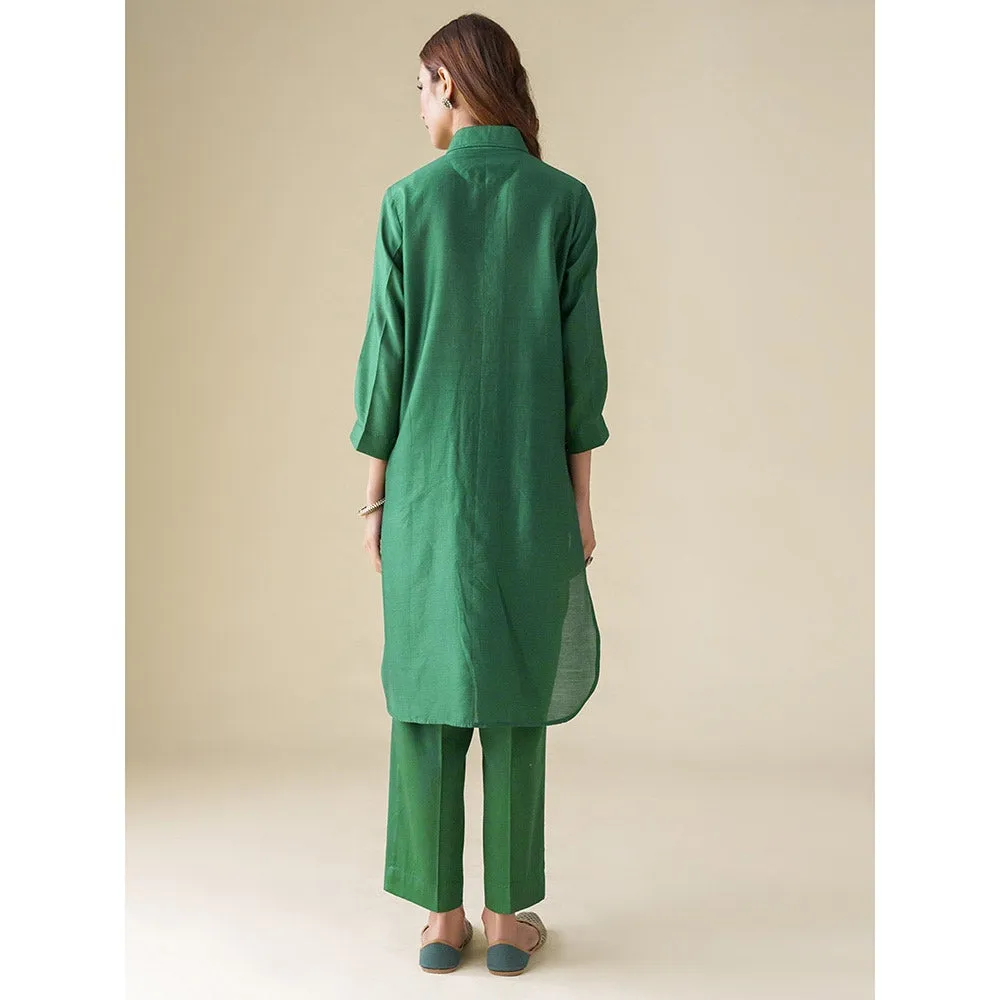 Mushio Bottle Green Prisha Chanderi Embellished Tunic
