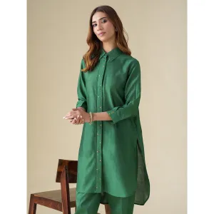 Mushio Bottle Green Prisha Chanderi Embellished Tunic