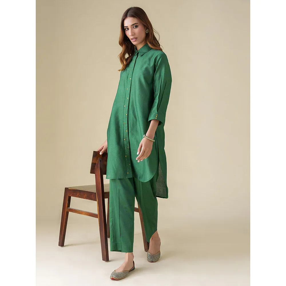 Mushio Bottle Green Prisha Chanderi Embellished Tunic