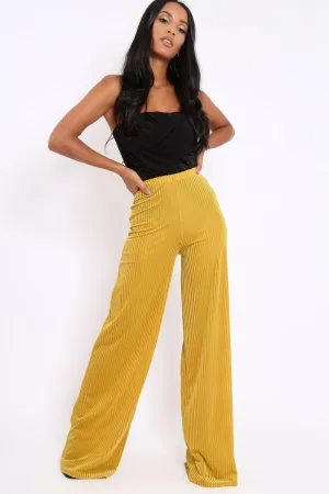 Mustard Velvet Striped Trousers - Trudy