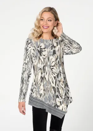 Mystic Floral Stripe Grey (19170) ~ Asymmetrical French Terry Tunic