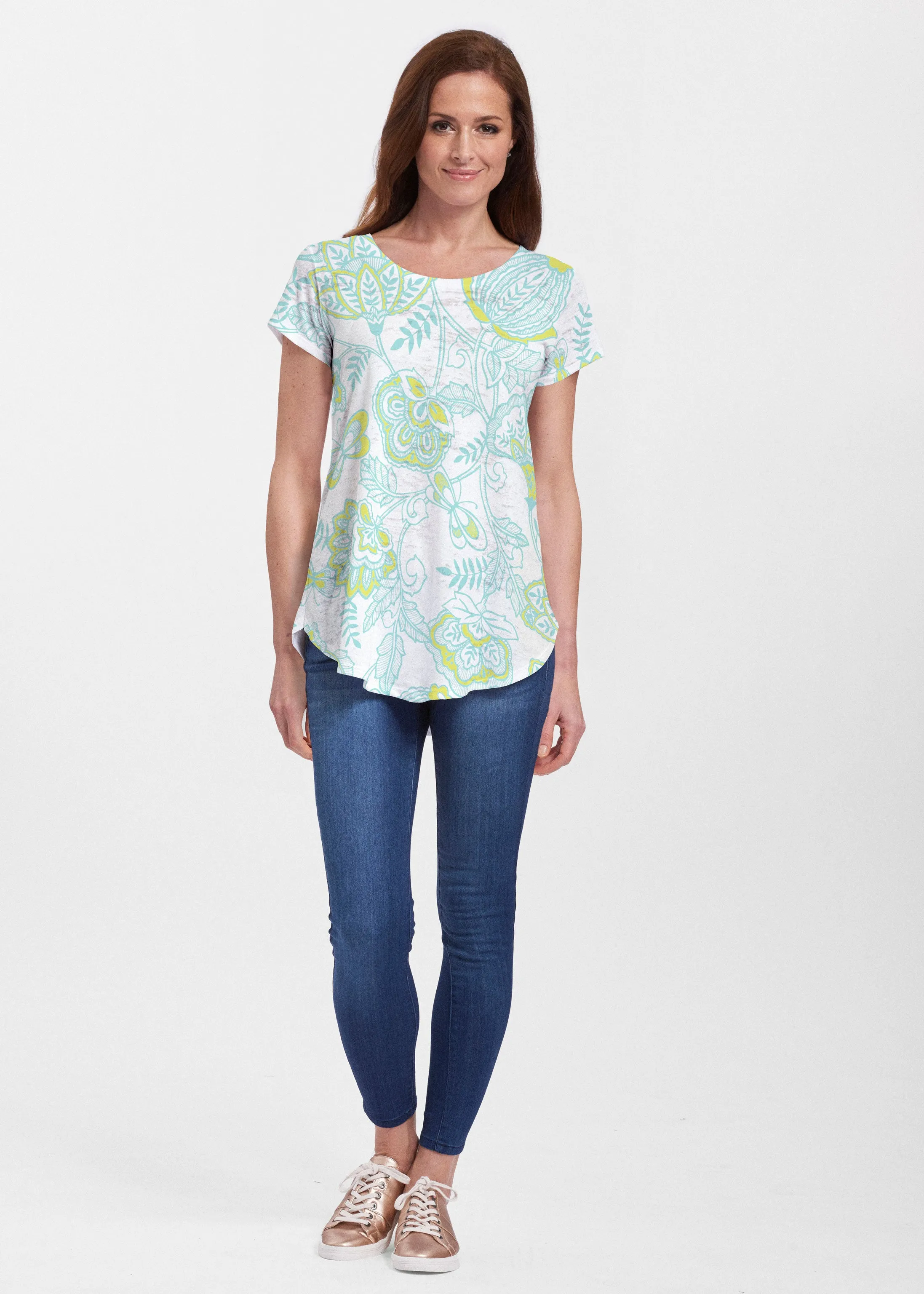 Namaste Lime (13374) ~ Signature Short Sleeve Scoop Neck Flowy Tunic