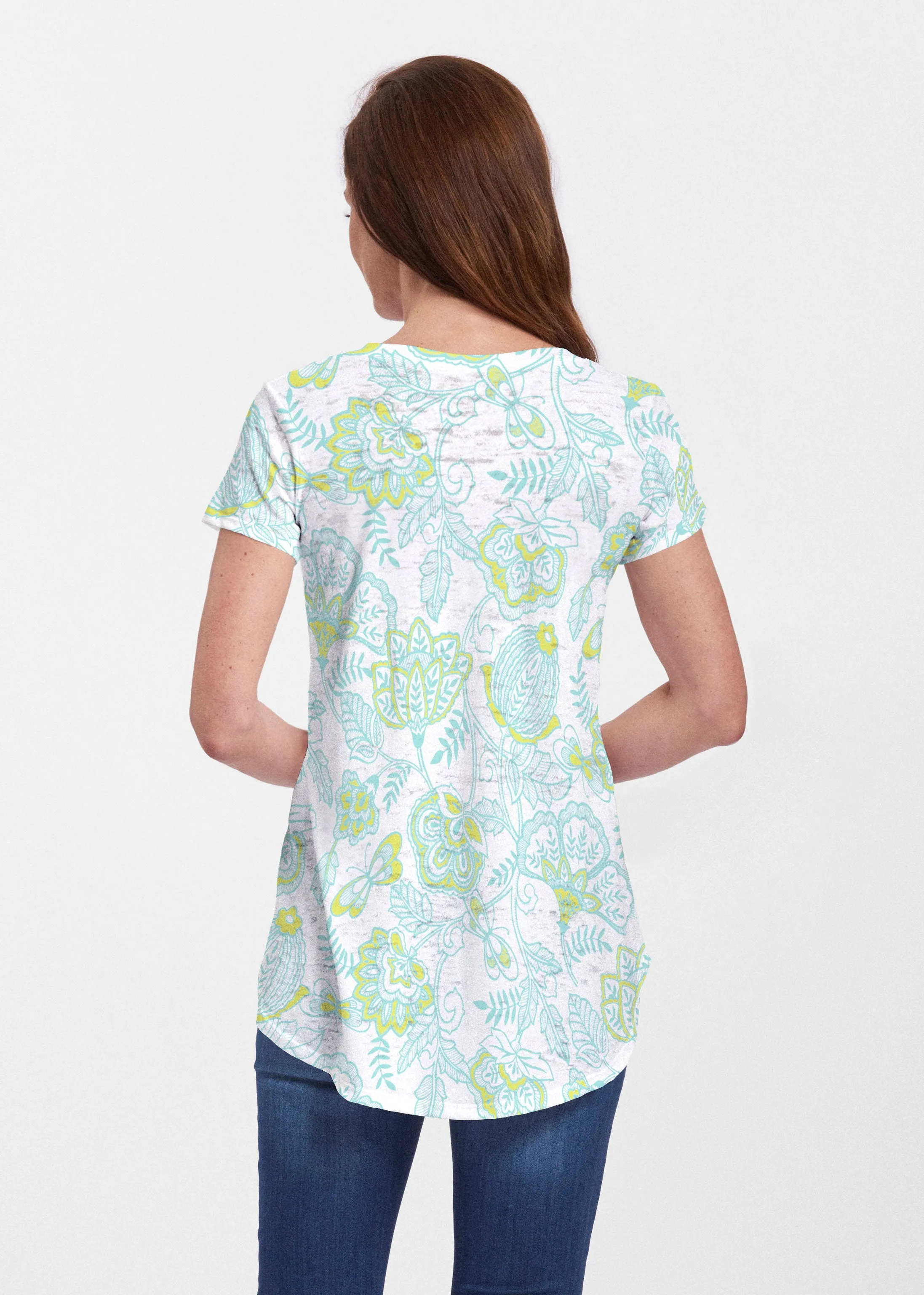 Namaste Lime (13374) ~ Signature Short Sleeve Scoop Neck Flowy Tunic