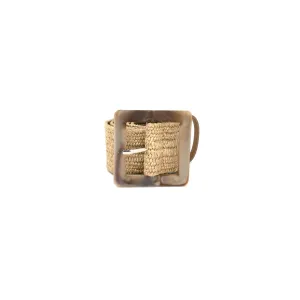 Natural Straw Elastic Belt with Marbled Buckle | Boho Chic Waist Belt