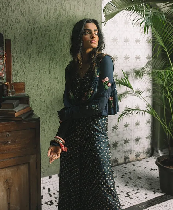 Navy bandhini palazzo and jacket set
