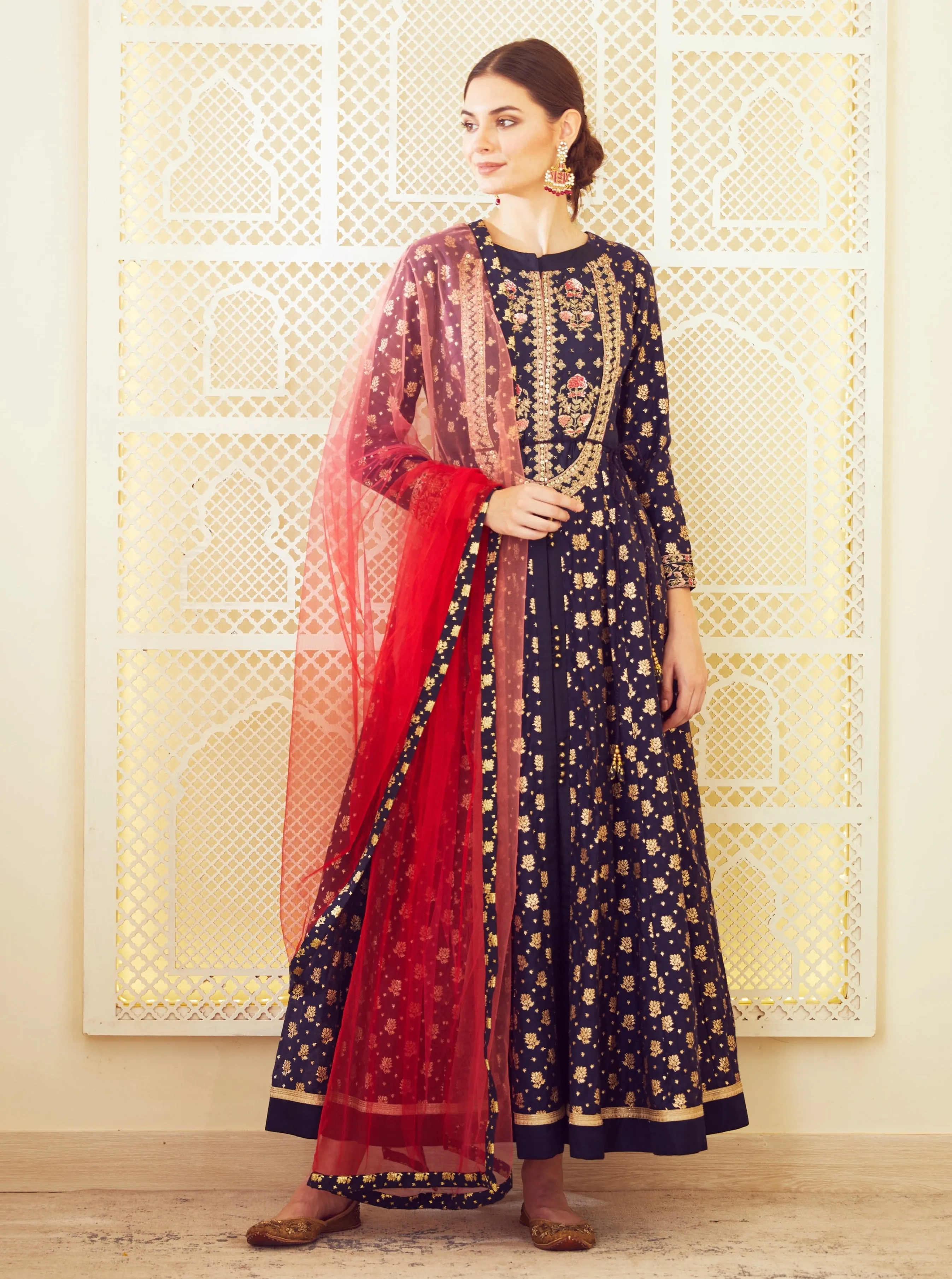 Navy Blue Anarkali Set