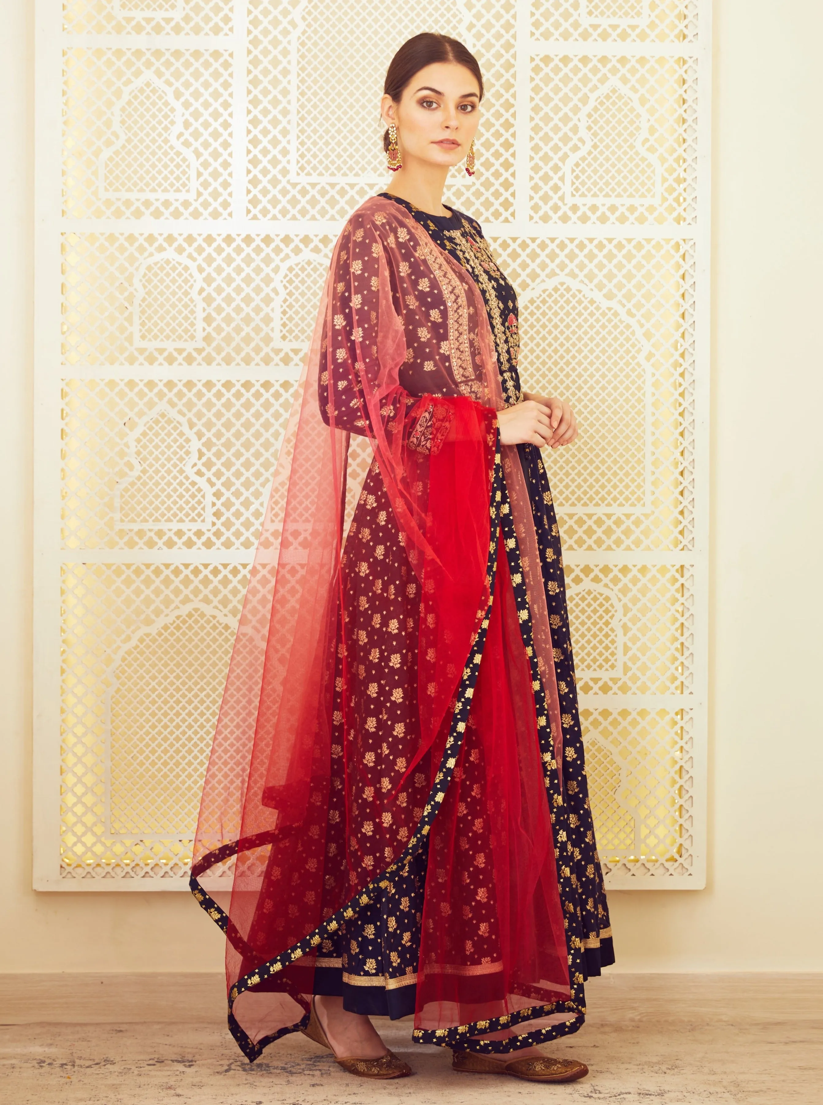 Navy Blue Anarkali Set
