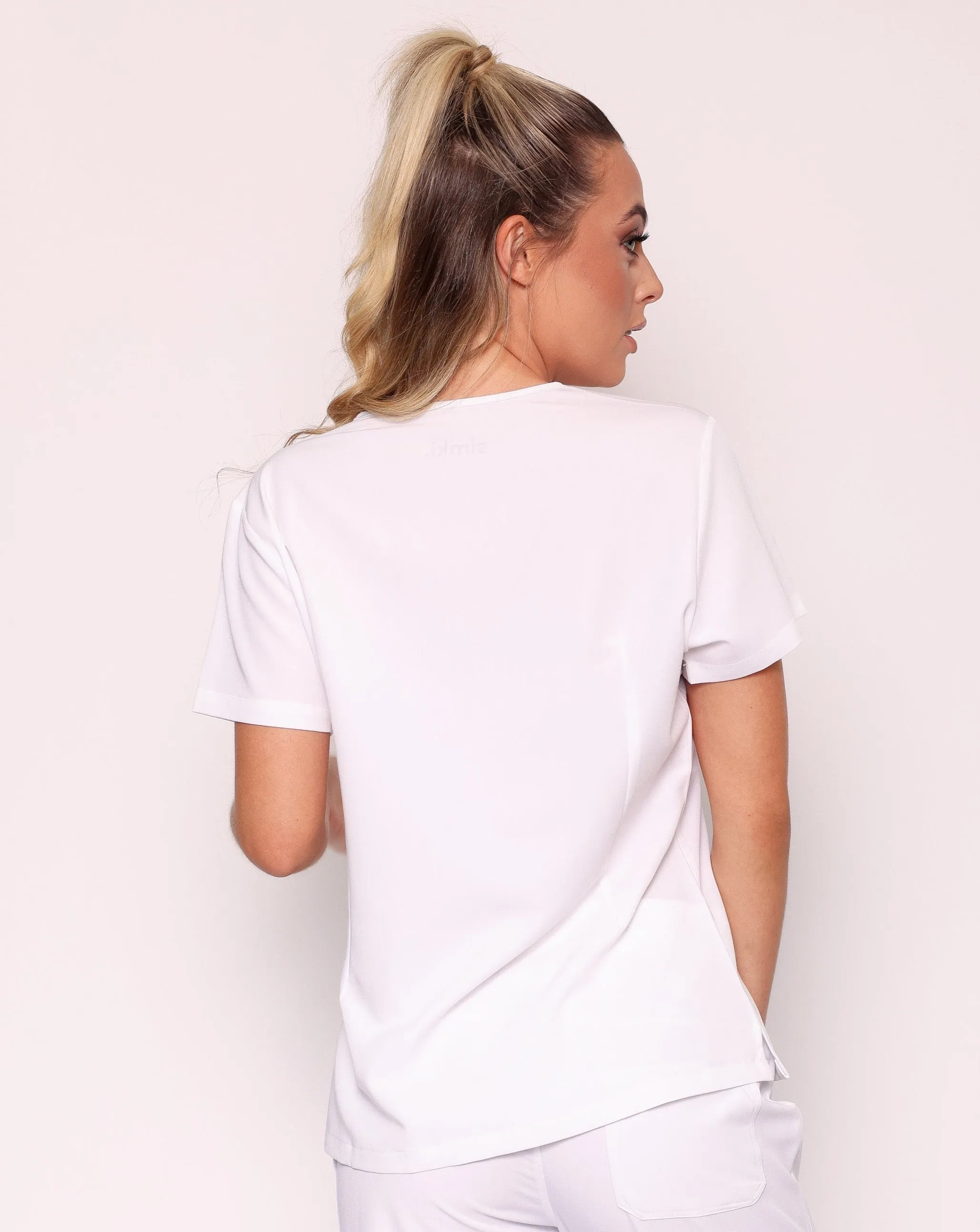 Nova Modern Scrub Top - White
