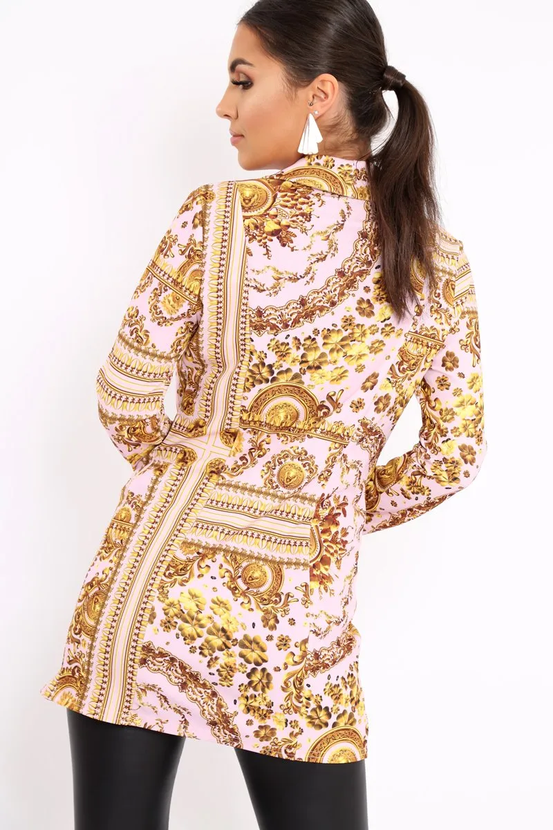 Nude Scarf Print Two Button Blazer - Hilary
