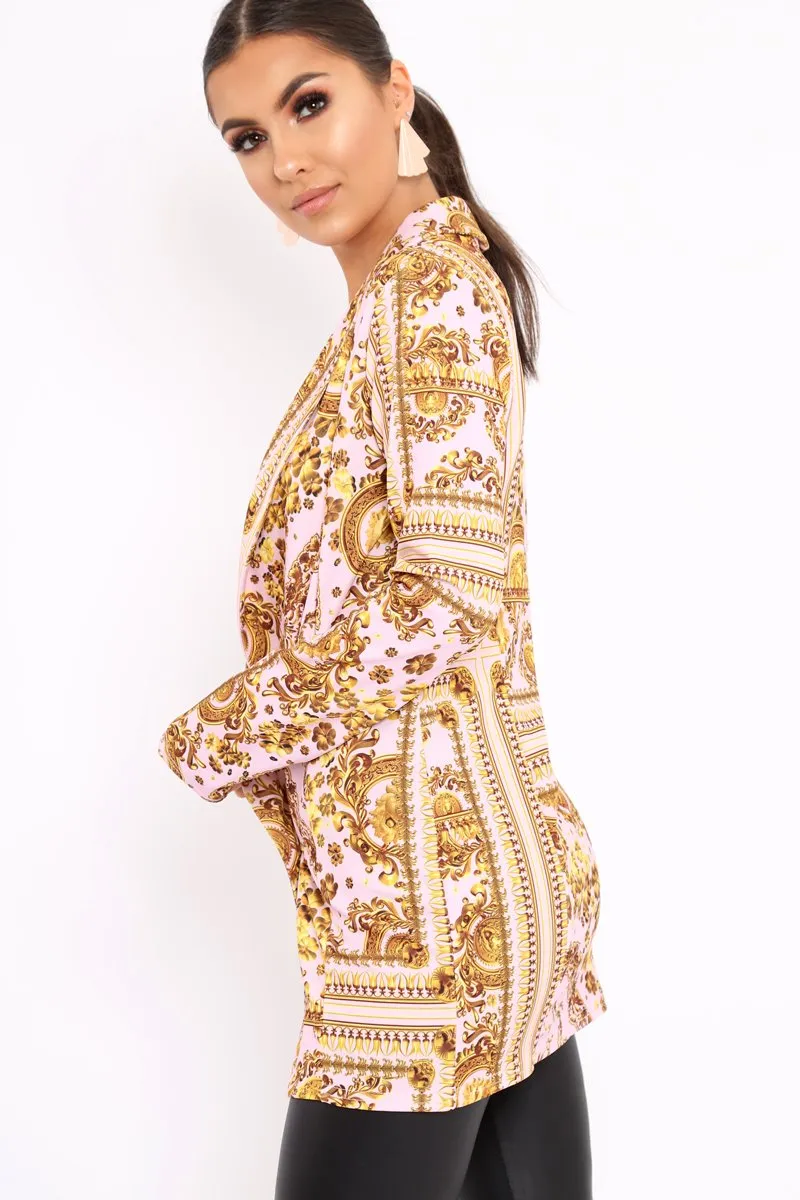 Nude Scarf Print Two Button Blazer - Hilary