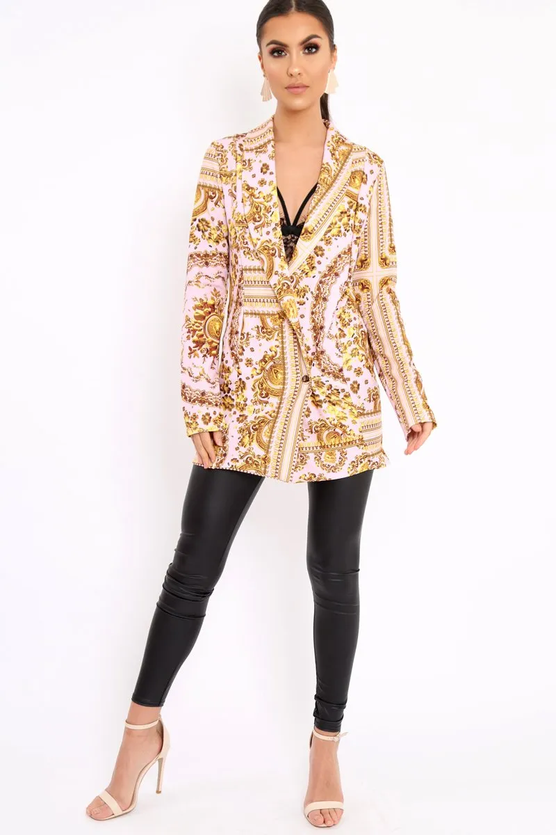 Nude Scarf Print Two Button Blazer - Hilary