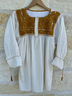 Off-White and Marigold Vine Tunic
