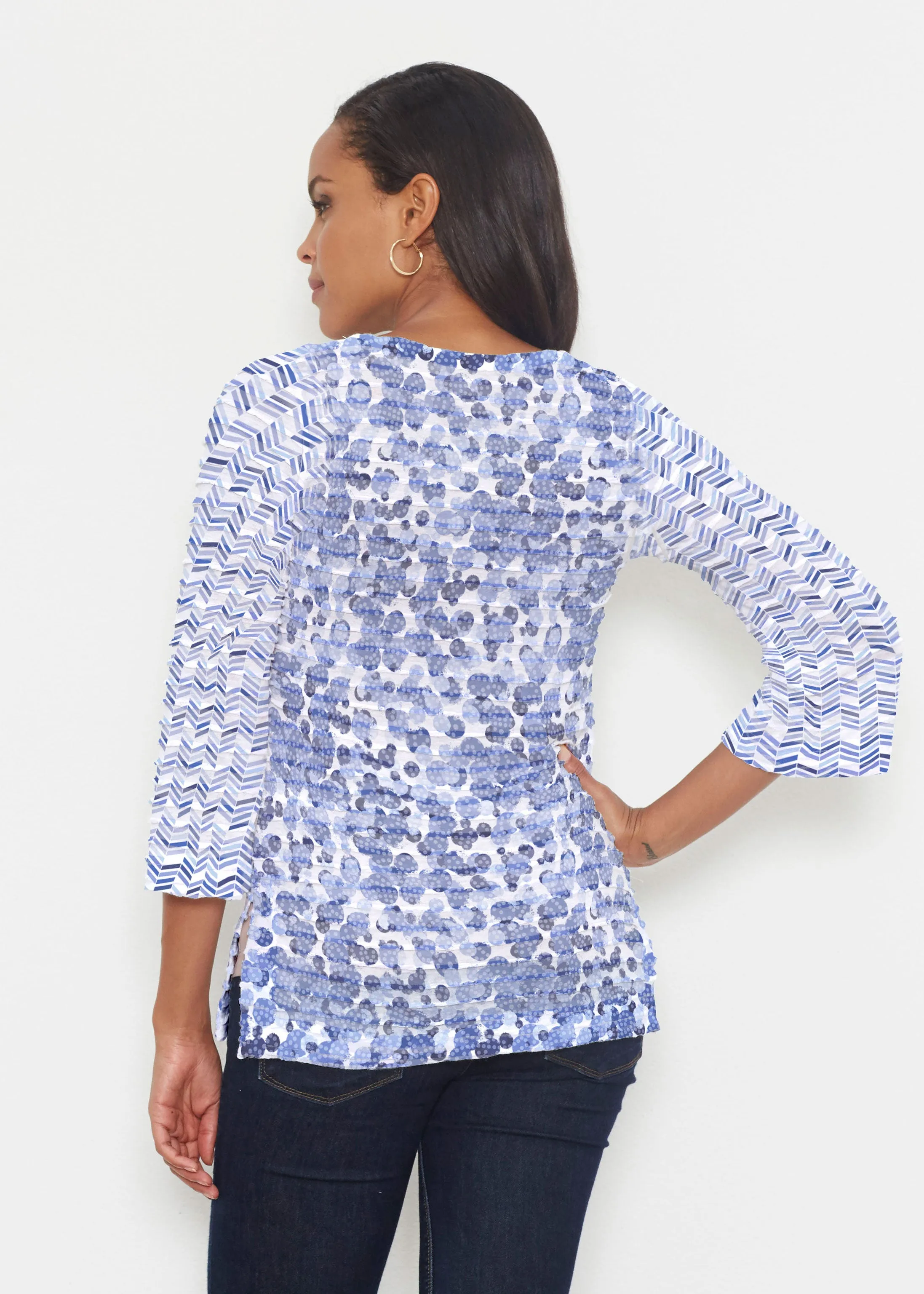 Oh Stamped (7784) ~ Banded 3/4 Bell-Sleeve V-Neck Tunic