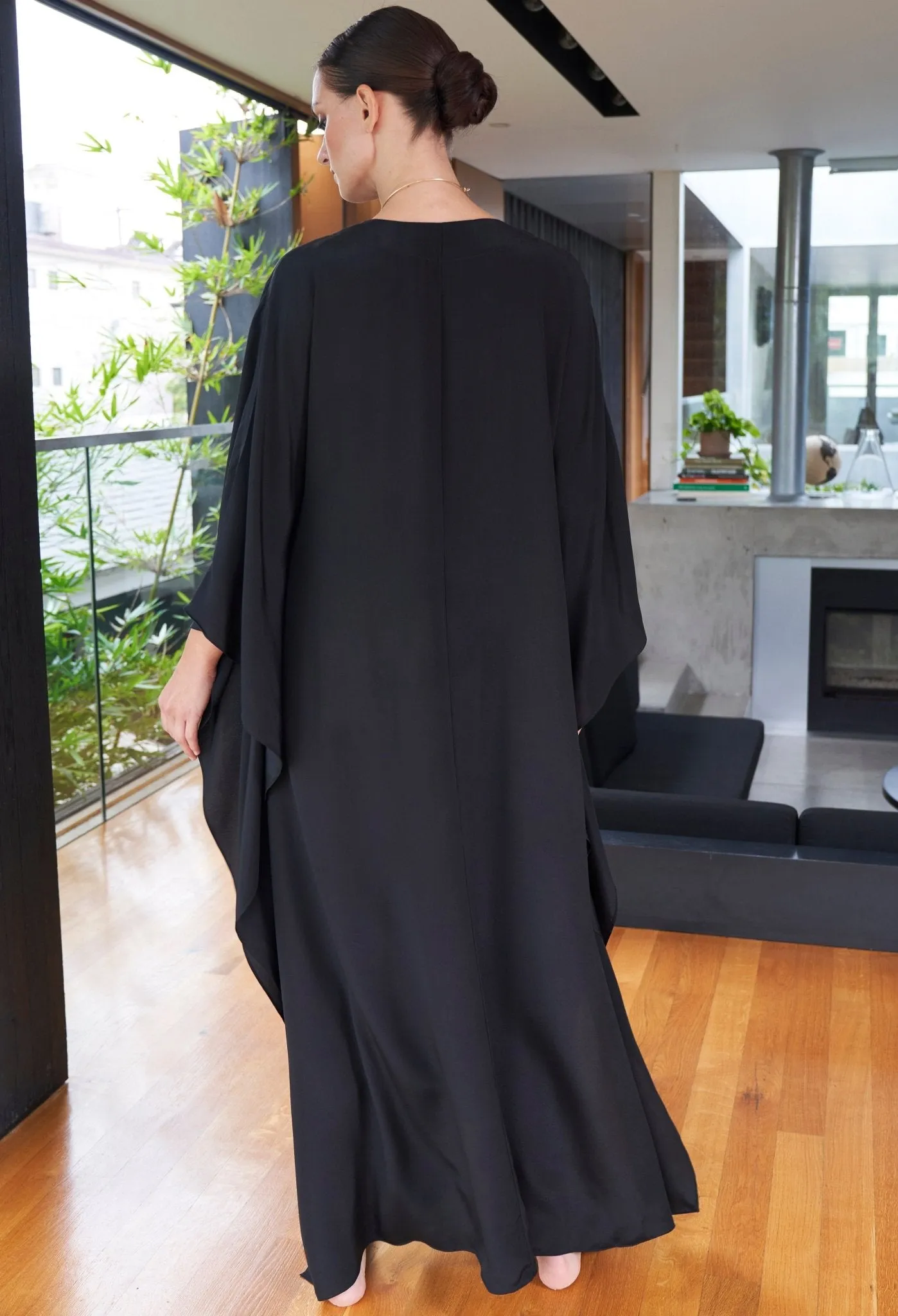 Olivia Black Silk Long Gathered Caftan