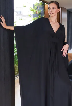 Olivia Black Silk Long Gathered Caftan