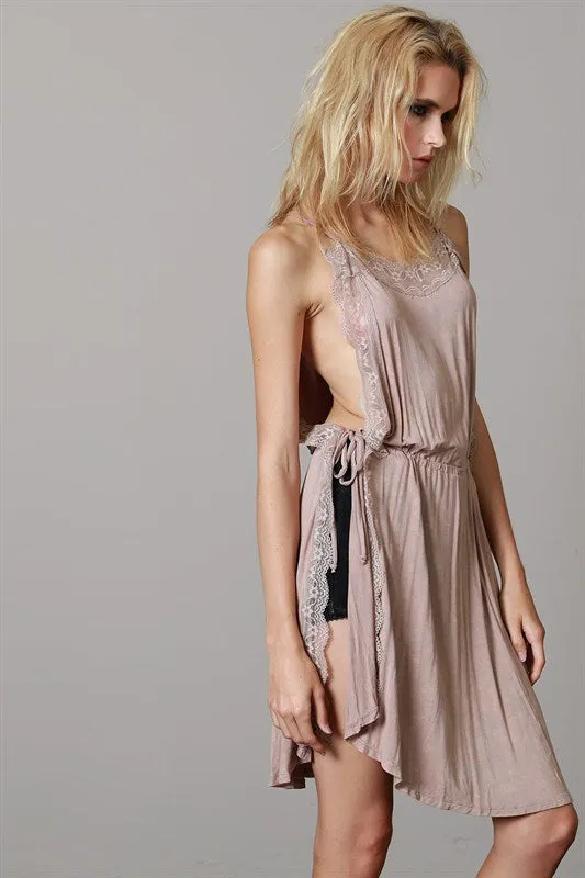 OPEN SIDE LACE TUNIC BEIGE-