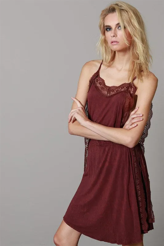 OPEN SIDE LACE TUNIC WINE*