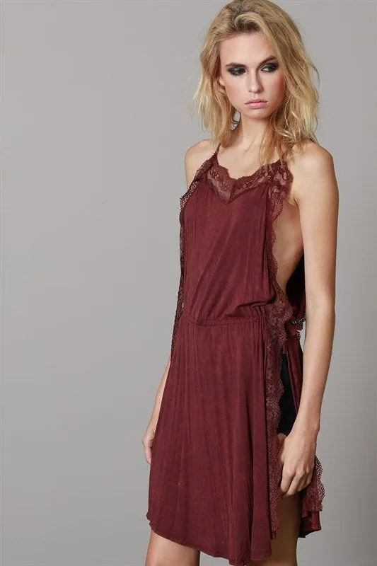 OPEN SIDE LACE TUNIC WINE*