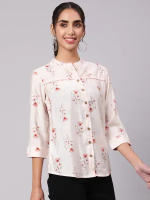 Orange Chanderi Foil Printed Embroidered Shirt With Curved Hem