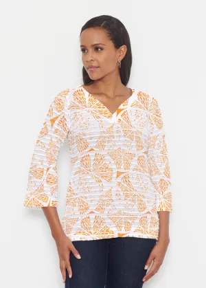 Orange Citrus (7862) ~ Banded 3/4 Bell-Sleeve V-Neck Tunic