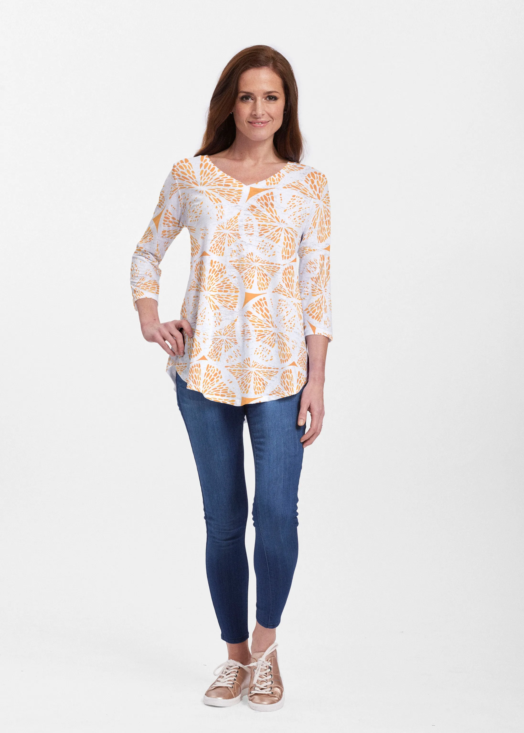 Orange Citrus (7862) ~ Signature V-neck Flowy Tunic