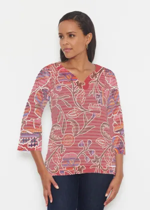 Patterns At Play Apricot (7826) ~ Banded 3/4 Bell-Sleeve V-Neck Tunic