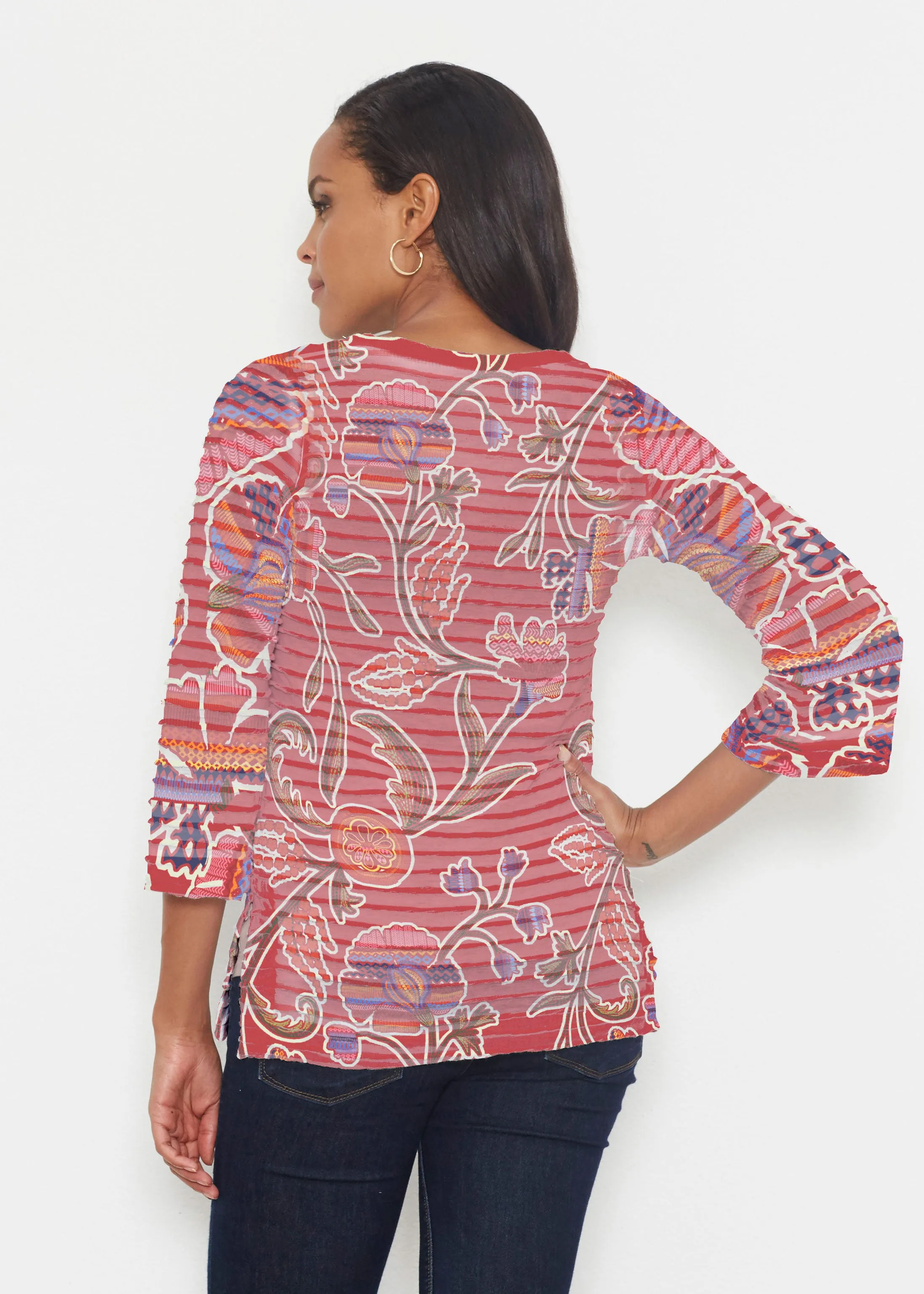 Patterns At Play Apricot (7826) ~ Banded 3/4 Bell-Sleeve V-Neck Tunic