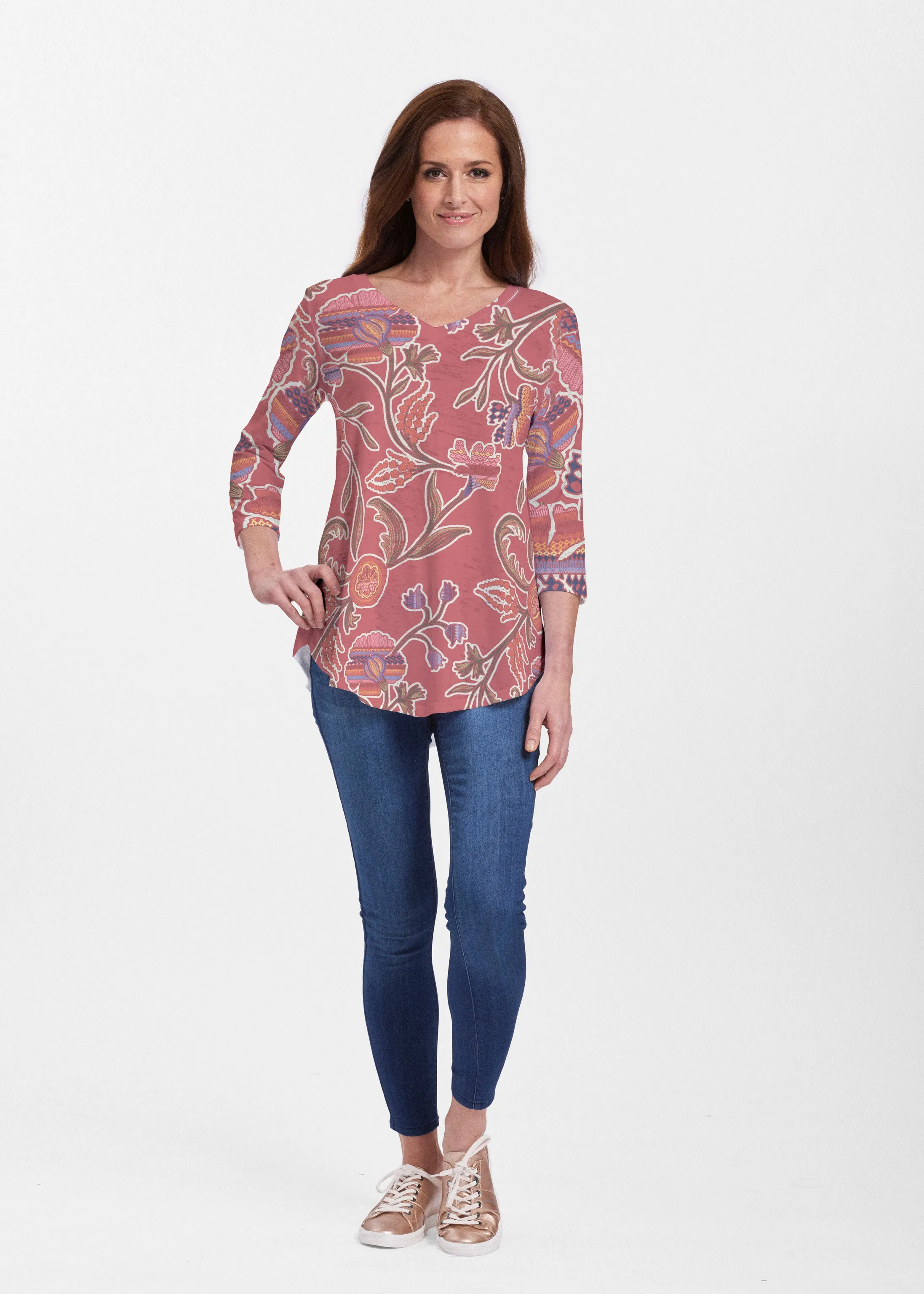 Patterns At Play Apricot (7826) ~ Signature V-neck Flowy Tunic