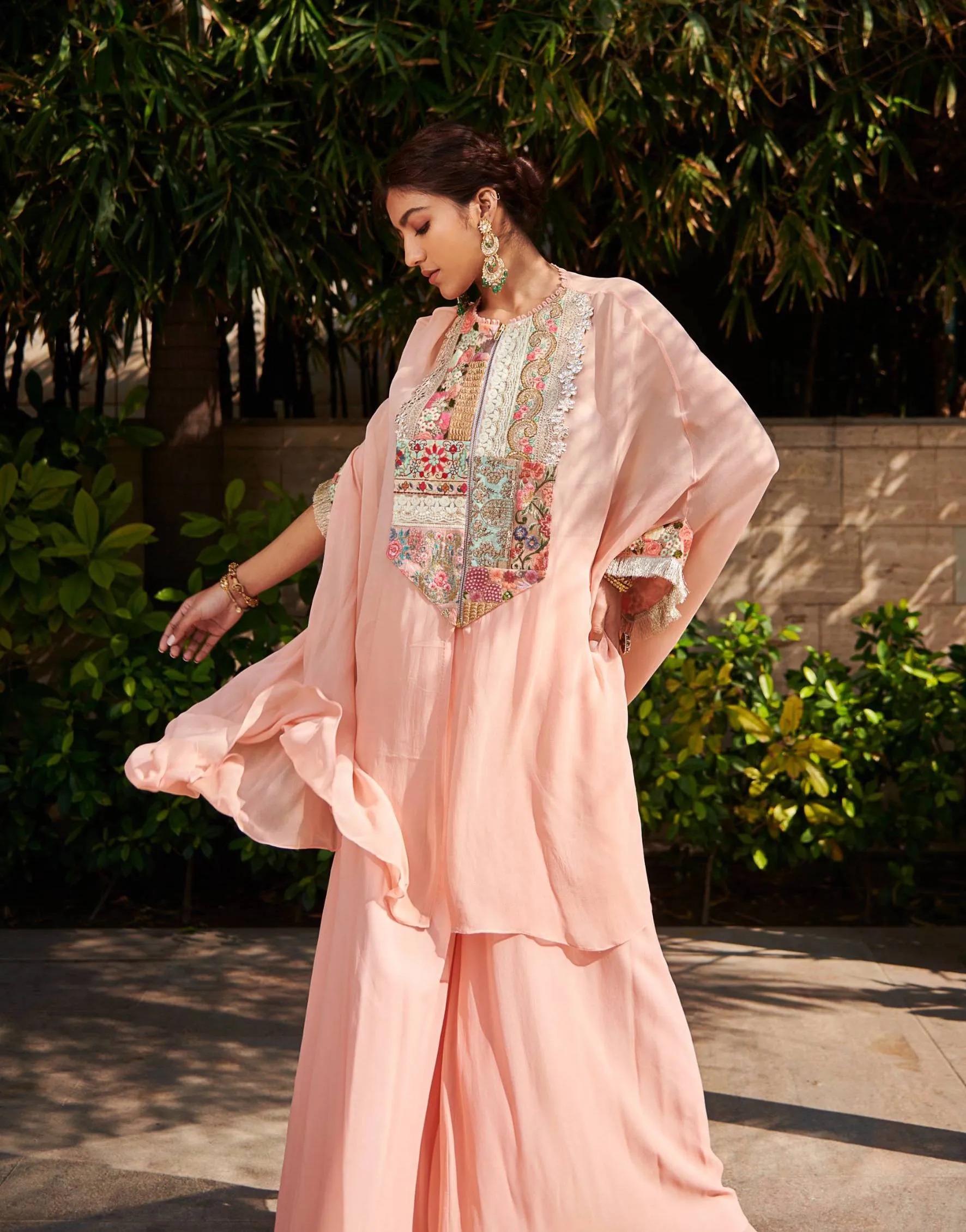 Peach Georgette Sharara With Tunic