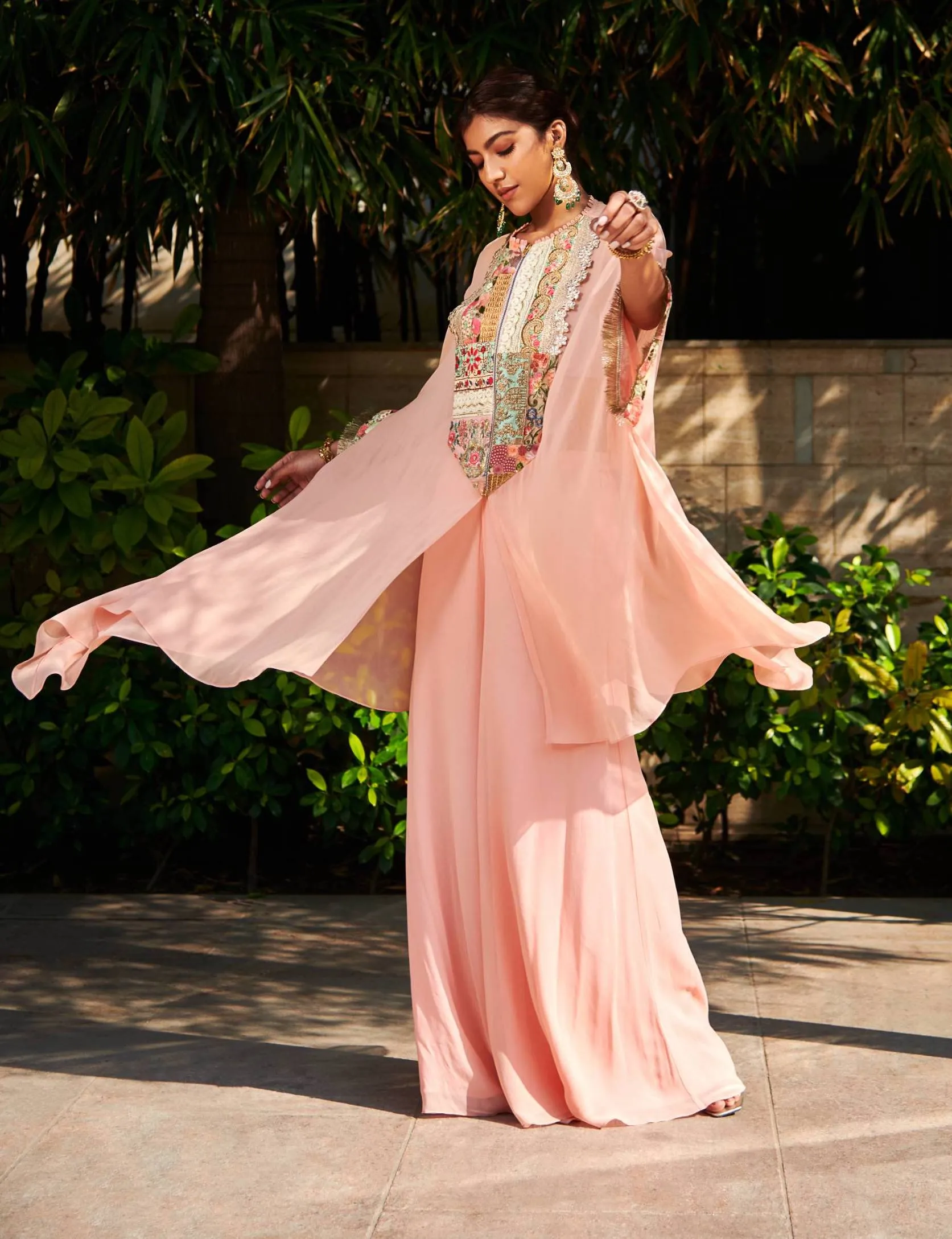 Peach Georgette Sharara With Tunic