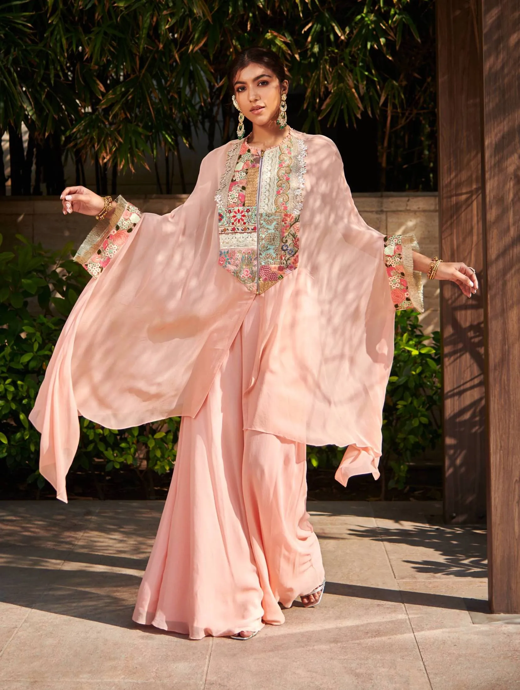 Peach Georgette Sharara With Tunic