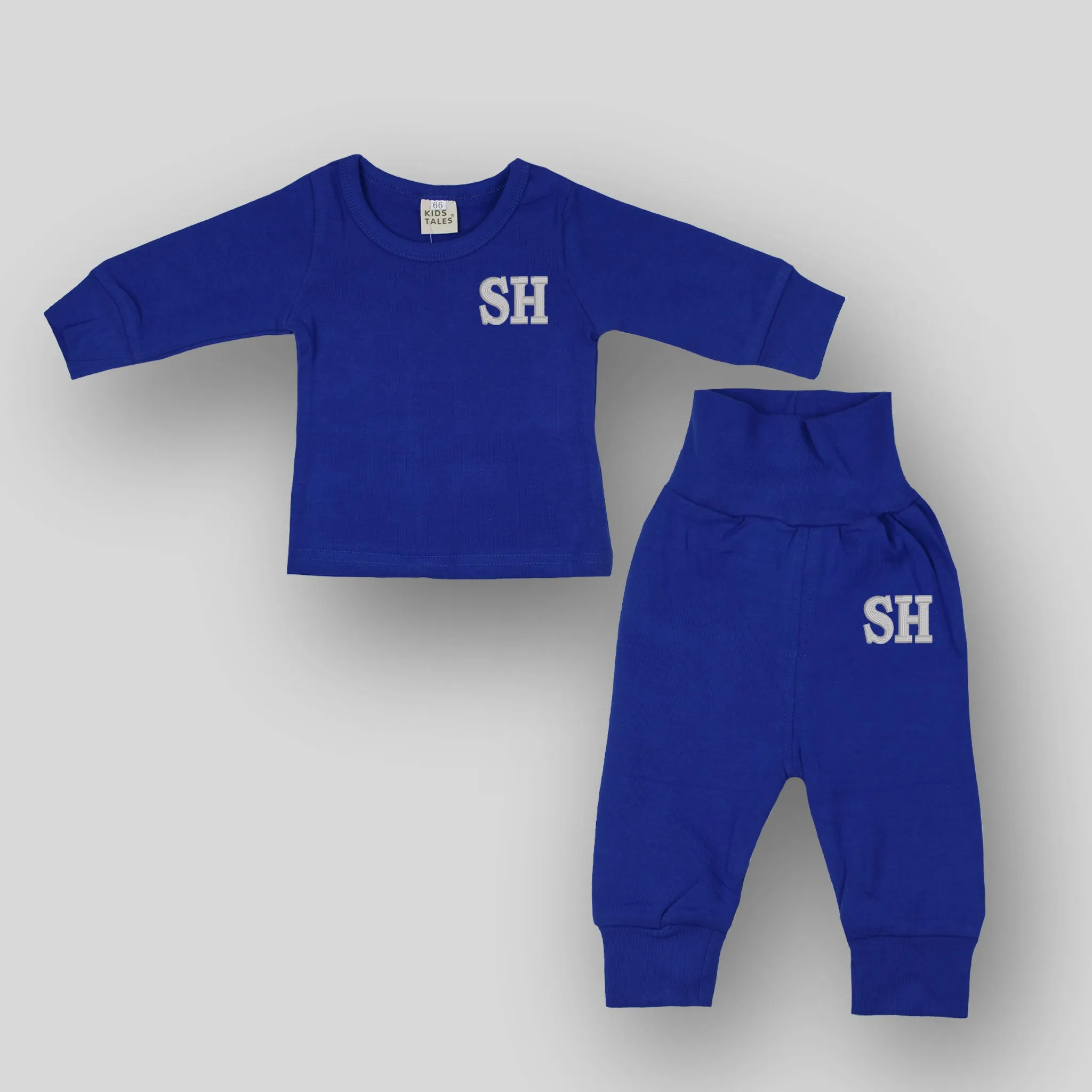 Personalised Baby Lounge Wear Set- Blue - Embroidered