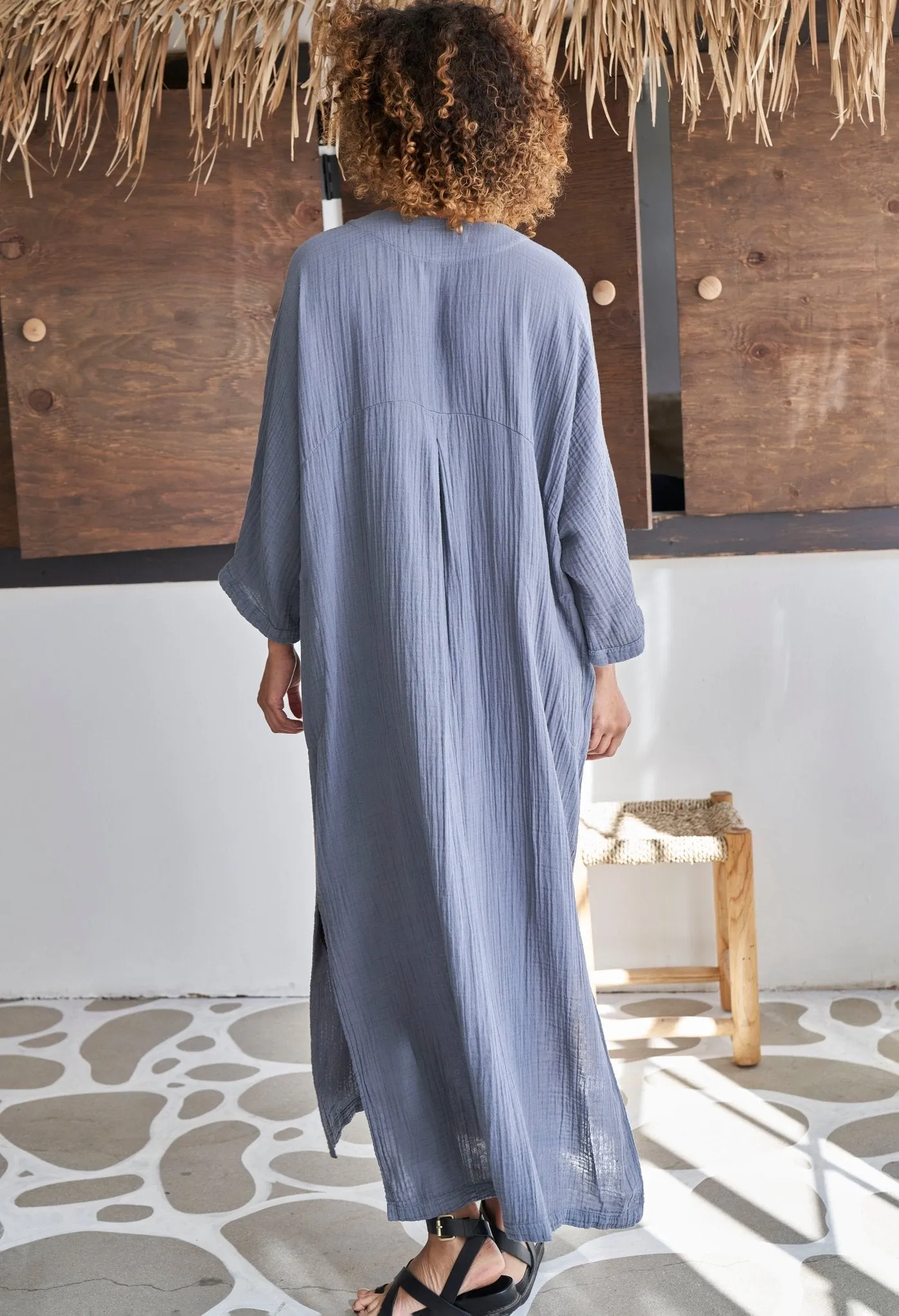 Petrol Cotton Gauze Arc Seam Caftan